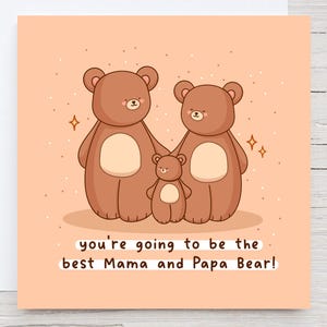 Jolie nouvelle carte de bébé, carte de nouveaux parents, carte de grossesse, carte de félicitations, maman et papa ours