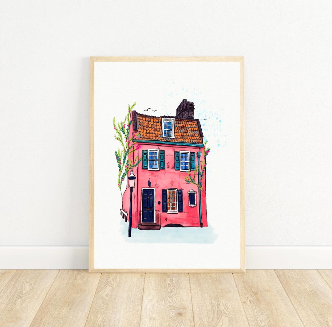 Pink House Art Print - Pink Cottage, Pink Art, Pastel Print ...