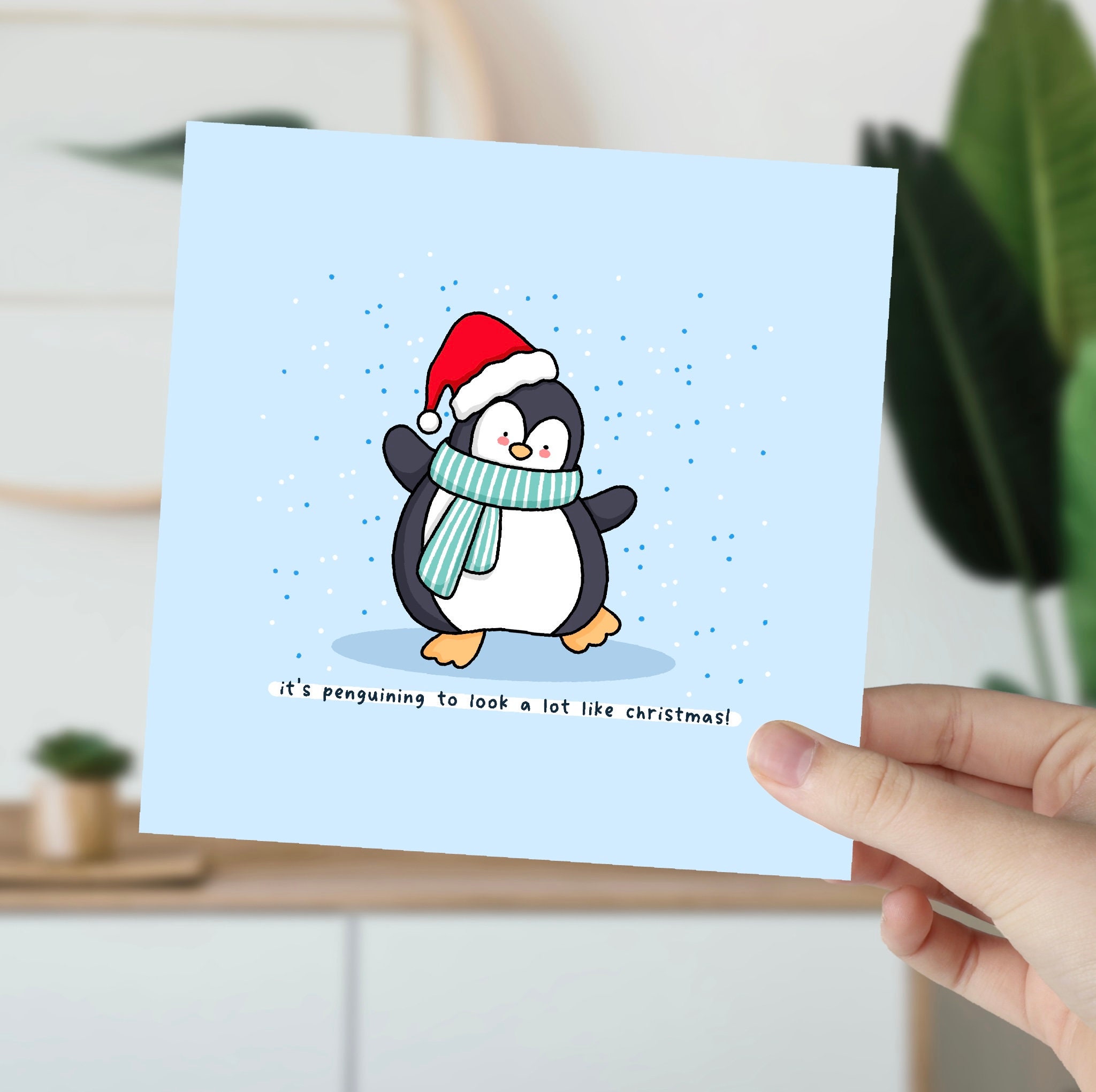 Biglietto Di Natale Per Nipotina Con Pinguino Pattinatore, 228x158 Mm, Con Busta, Fatto Nel Regno Unito