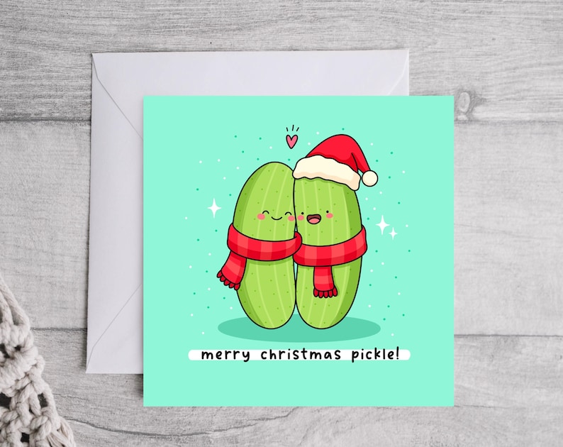 Grappige kerstkaart augurk woordspeling: kawaii vakantiegroeten afbeelding 6