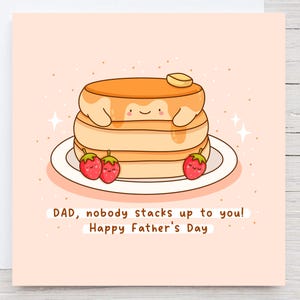 Jolie carte de fête des pères - Punny, carte Kawaii, carte pour papa, papa personne n'empile pour vous, crêpes