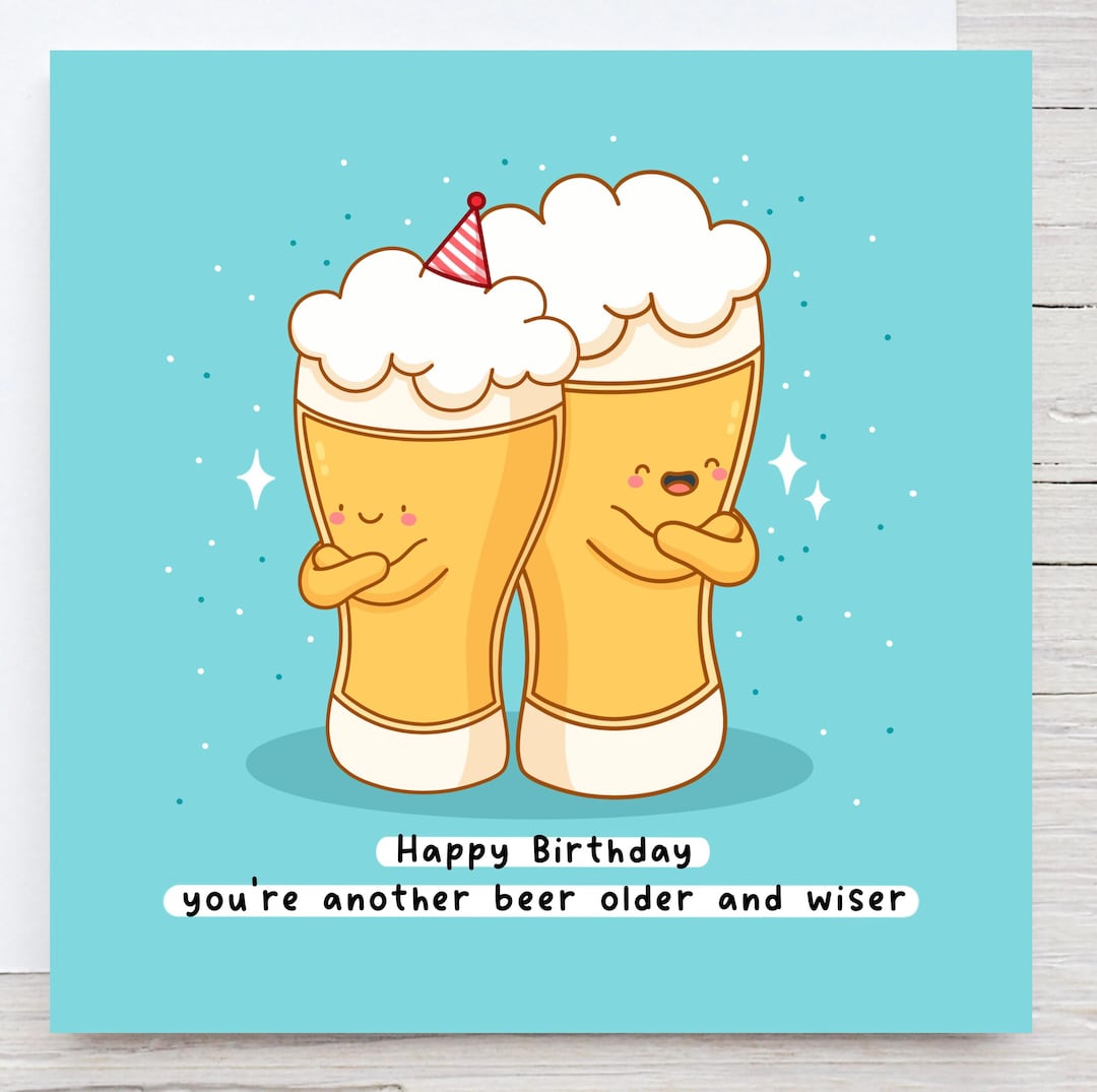 KE Biglietto Auguri Compleanno Sfacciato Con Bicchiere Di Birra - Formato B6 Con Busta - 'Happy Biersday' - 2