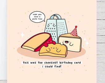 Cheesy-verjaardagskaart: Kawaii Food Pun, gerecycled karton