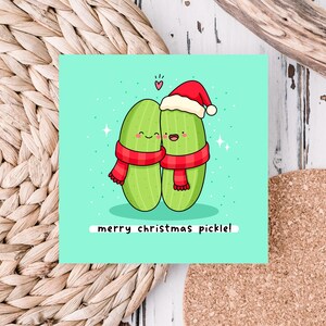 Grappige kerstkaart augurk woordspeling: kawaii vakantiegroeten afbeelding 3