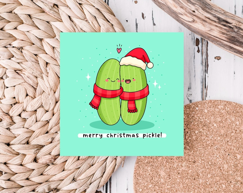 Grappige kerstkaart augurk woordspeling: kawaii vakantiegroeten afbeelding 3