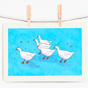 Geese art print - goose illustration, animal prints, watercolour art
