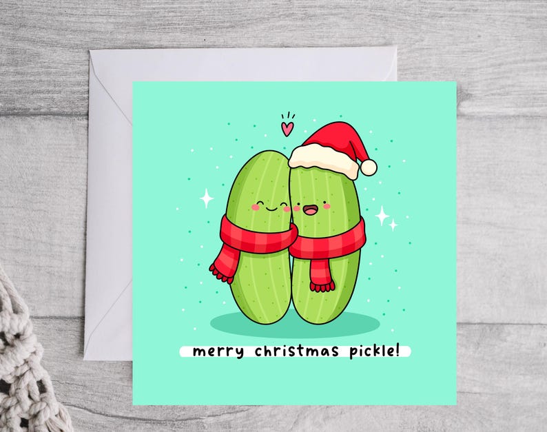 Grappige kerstkaart augurk woordspeling: kawaii vakantiegroeten afbeelding 4