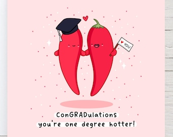 Carte de remise des diplômes amusante, un degré plus chaud, jeu de mots pimenté, carte de remise des diplômes Kawaii, carte de jeu de mots de remise des diplômes