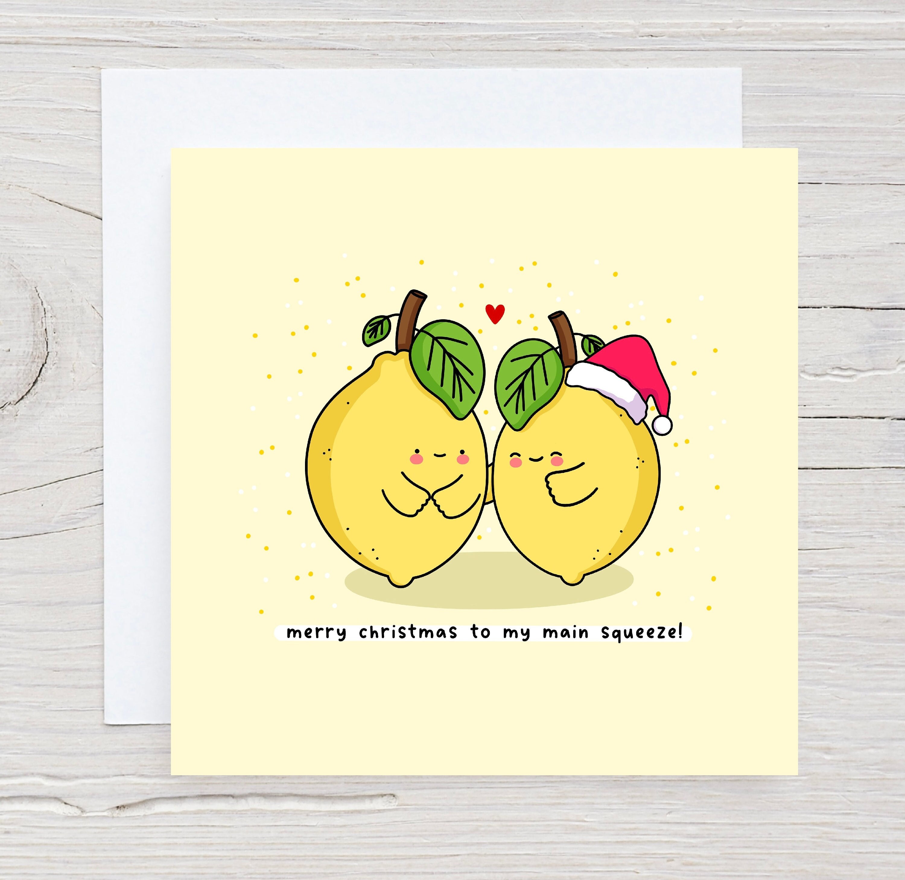 Kawaii Lemons Christmas Card: Punny Holiday Card for Partner