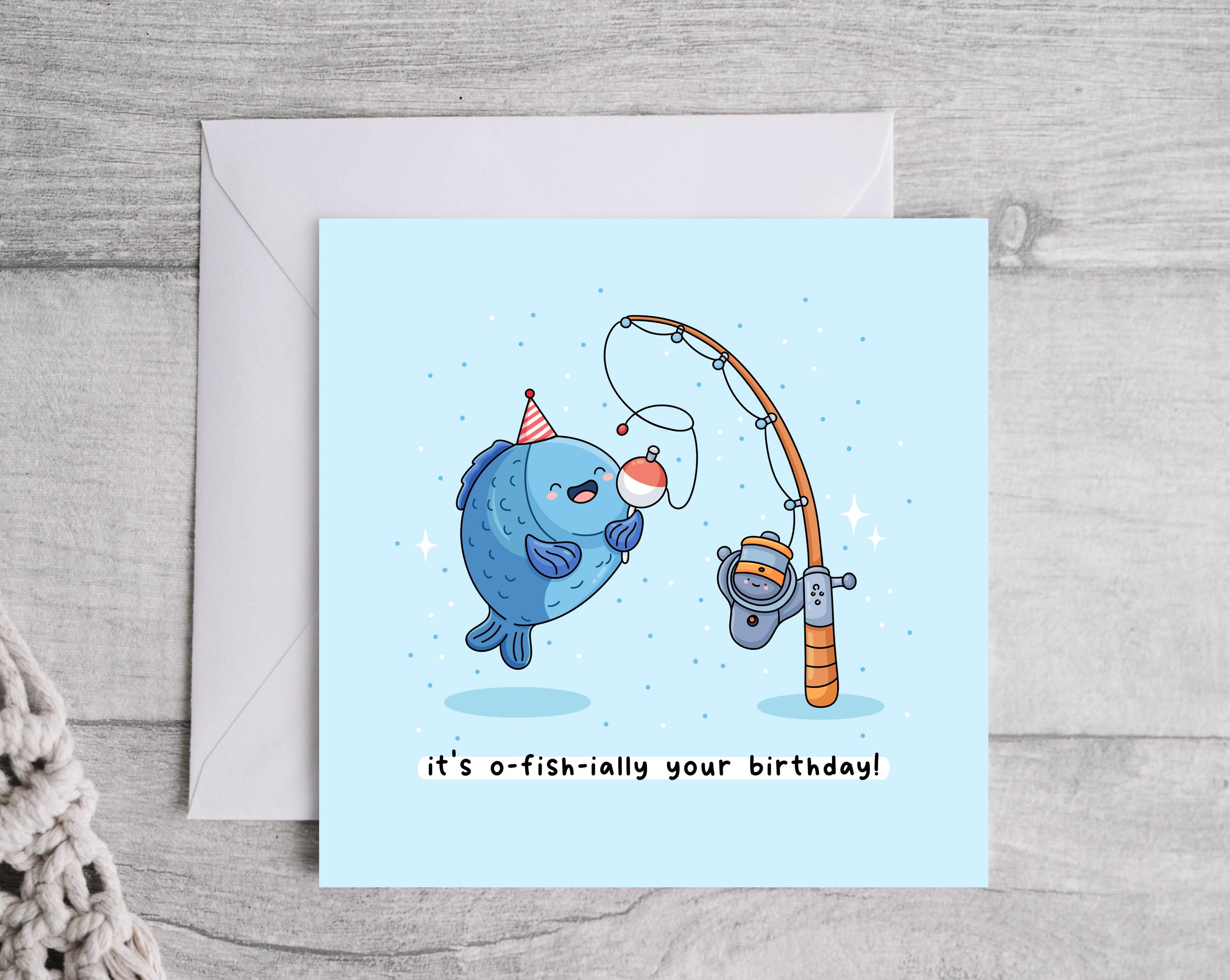 Funny Fishing Birthday Card: Kawaii Fish Pun Greeting - Etsy