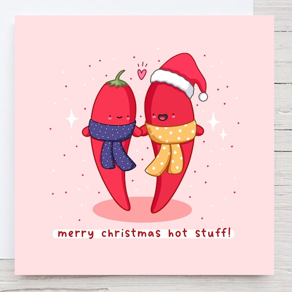 Tarjeta navideña linda - Tarjeta navideña kawaii, Tarjeta navideña romántica, Tarjeta ilustrada hecha a mano