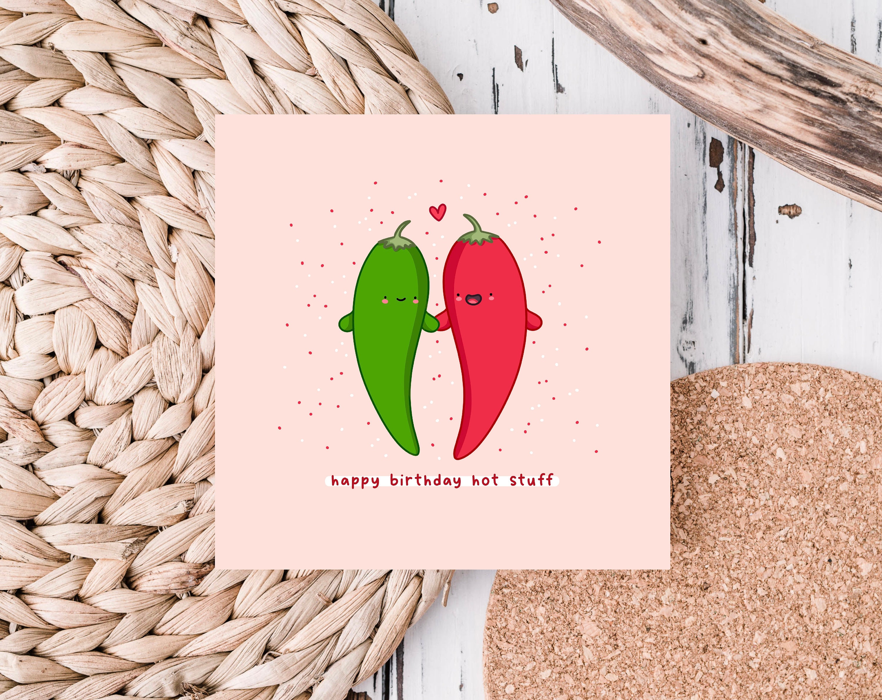 Biglietto Di Anniversario Hot Stuff – Gioco Di Parole Peperoncino, Interno Vuoto Con Adesivi, 11,9x17 Cm