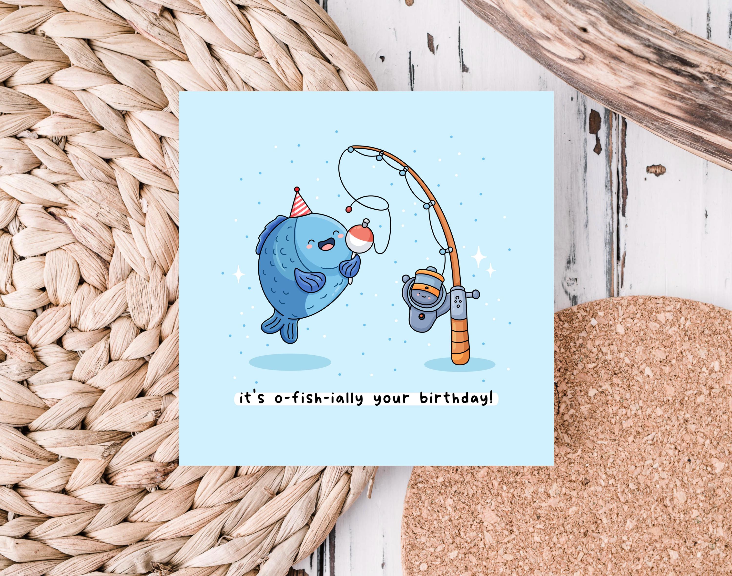 Funny Fishing Birthday Card: Kawaii Fish Pun Greeting - Etsy