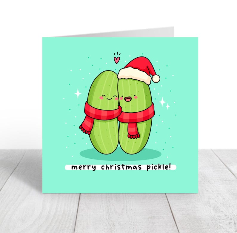 Grappige kerstkaart augurk woordspeling: kawaii vakantiegroeten afbeelding 5
