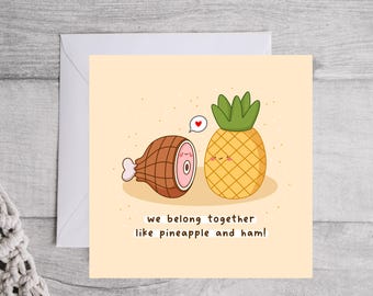 Funny Pineapple Ham Anniversary Card: Kawaii Love Card Israel