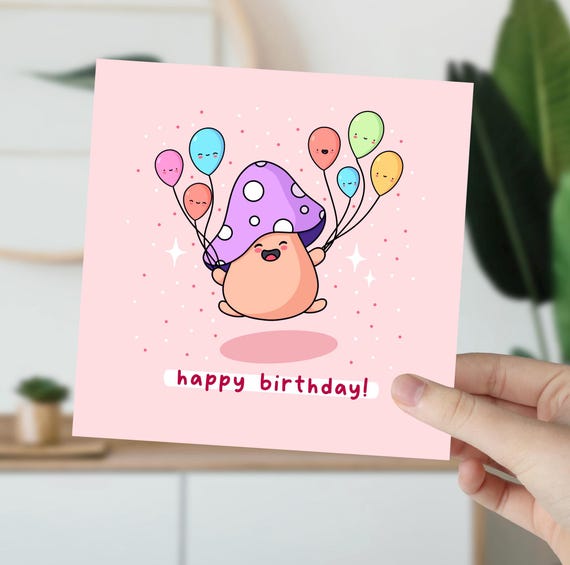 Carte D'anniversaire Champignon Kawaii, Design Adorable - France