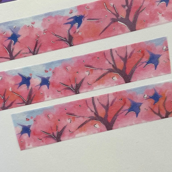 Sakura washi tape with silver foil details - Cherry Blossom washi tape - Japanese sakura washi tape