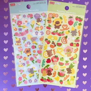 Animal sticker sheets - shimmer sticker , bear sticker , rabbit sticker , flower sticker , fruit sticker