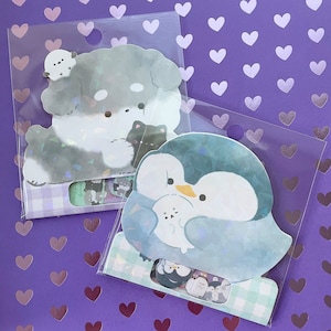 Kawaii sticker flakes - dog stickers - cat stickers - penguin stickers - seal stickers