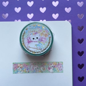 Amenomori Fumika kitty cat washi tape with gold details