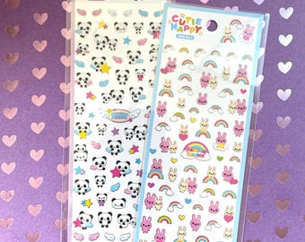 Mind Wave Heisei Retro Panda, Bunny Rabbit & Rainbow  Planner Stickers – Kawaii Journaling Seals, Scrapbooking Supplies