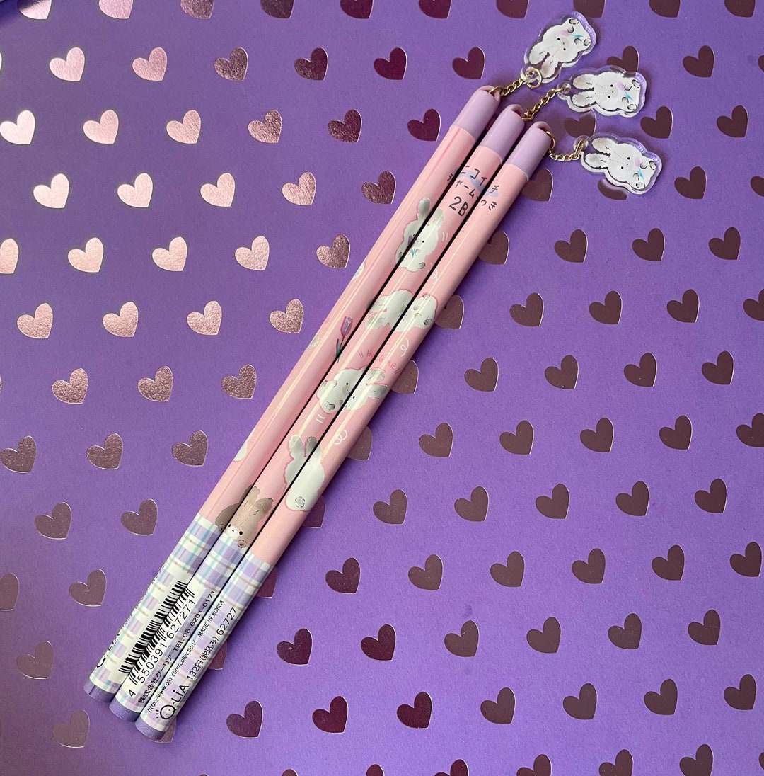 Bunny Pencil With Bunny Charm Kawaii Pencil Writting Supplies School Supplies Qlia Pencil Kawaii