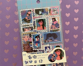 Anime Girl Sticker Stamps Anime Stickers Sticker Stamps Etsy