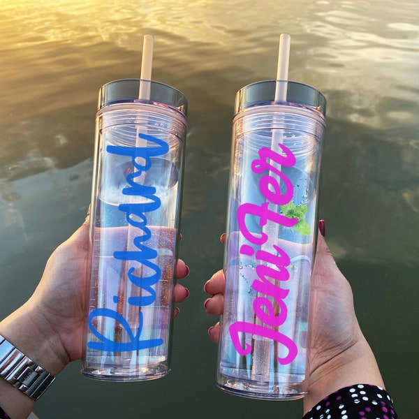 Personalized Tumbler with Straw, Custom Tumbler with Straw and Lid, Skinny Acrylic Tumbler Double Wall 16 Oz, Clear Tumbler, Gift