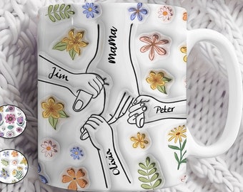 You Hold Our Hands Custom Mug - Personalized 3D Inflated Effect Print - Gift for Mom or Grandma with Custom Names
