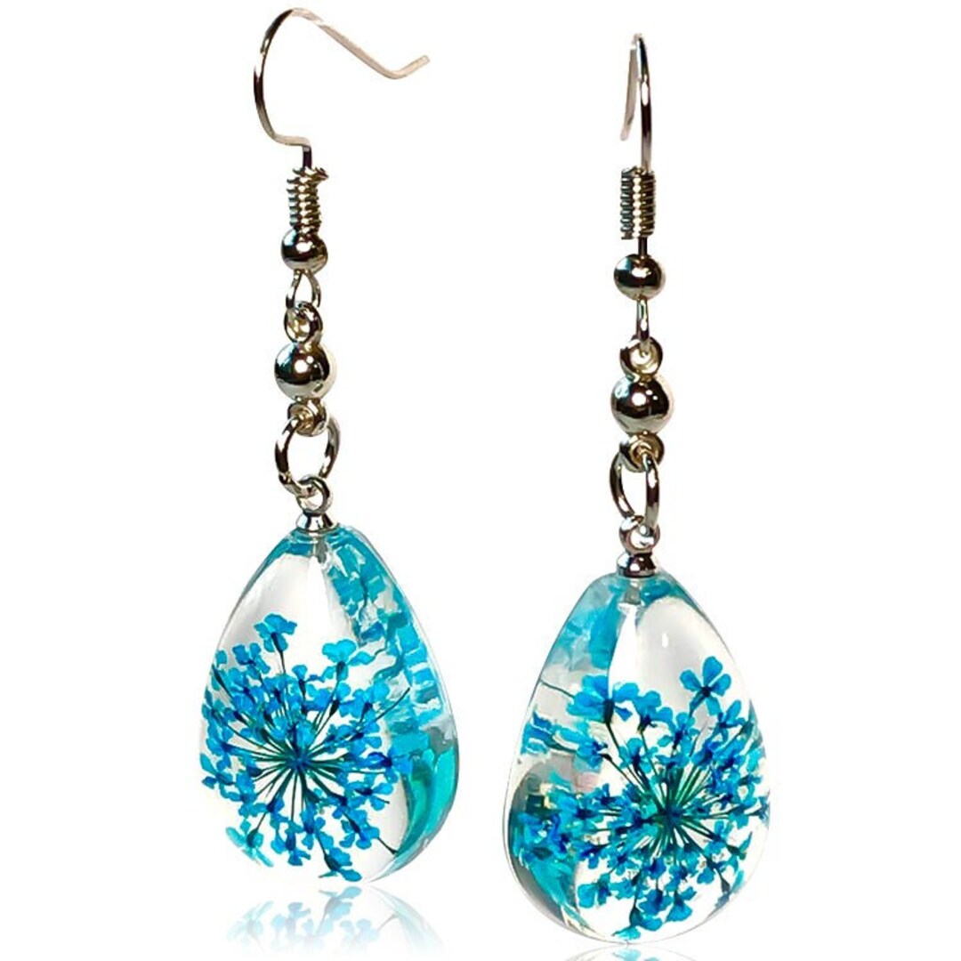 Handmade Real Flower Resin Earrings,dry Pressed Flower Resin Teardrop Earrings,flower Earrings