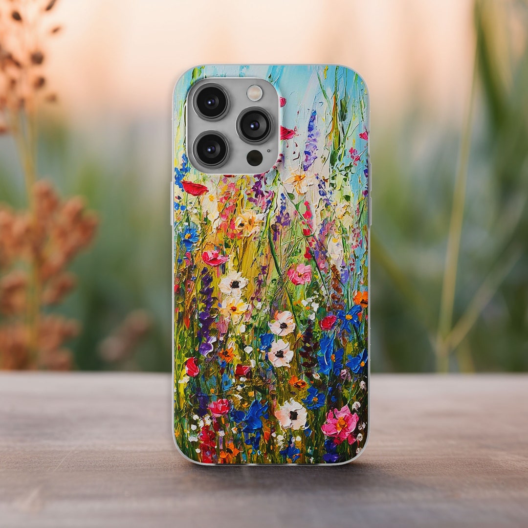 Painted Wildflower Phone Case Floral Phone Case for iPhone 15, iPhone