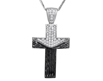 Weißgold 14K / Roségold 14K doppelseitiges Frauenkreuz Verlobung Hochzeitsgeschenk Made in Griechenland