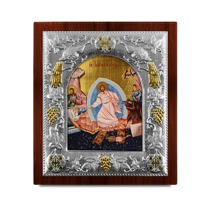 Hagiografía de la resurrección Icono bizantino Regalo de Pascua Marco de madera Regalo de Pascua griego Presente religioso Hecho a mano en Grecia certificación incluida