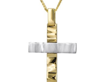 White gold 14K handmade modern men cross Orthodox baptism gift Baby boy christening Nona souvenir Engagement wedding gift Made in Greece