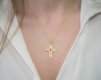 Byzantinerkreuz Vergoldetes Silber 925 Synthetische Hochzeit / Taufgeschenk Baby Mädchen Taufe Nona Souvenir Made in Griechenland