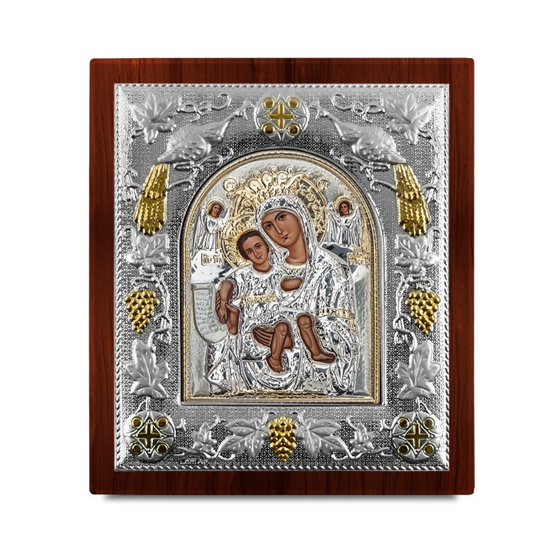 Axion Esti silver byzantine icon Wood frame Greek orthodox gift Religious present Handmade in Greece - Size Colors- Certificate included