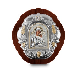 Virgin Mary Unspoiled Amolintos byzantine icon Wood oval frame Greek orthodox gift Religious present Handmade in Greece