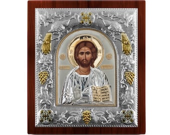 Jesus Christus Die Weisheit Gottes Silber byzantinische Ikone Holzrahmen Griechisch kybernetisches Geschenk Religiöses Geschenk Handgemacht in Griechenland