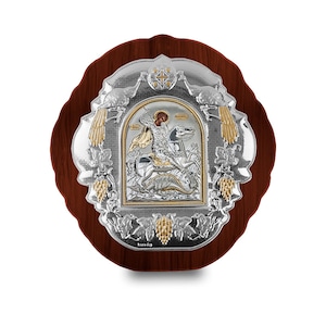 Icono bizantino de San Jorge Marco ovalado de madera Regalo ortodoxo griego Presente religioso Hecho a mano en Grecia Certificado incluido