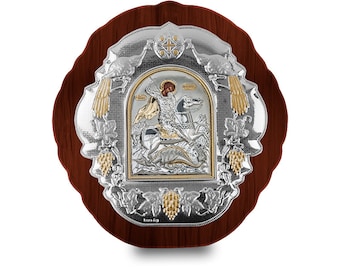 Saint George byzantinische Ikone Holz ovaler Rahmen Griechisch kybernetisches Geschenk Religiöses Geschenk Handgemacht in Griechenland Zertifikat enthalten