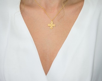 Women Byzantine cross Gold plated silver 925 Orthodox wedding / baptism gift Baby girl christening Nona souvenir Made in Greece