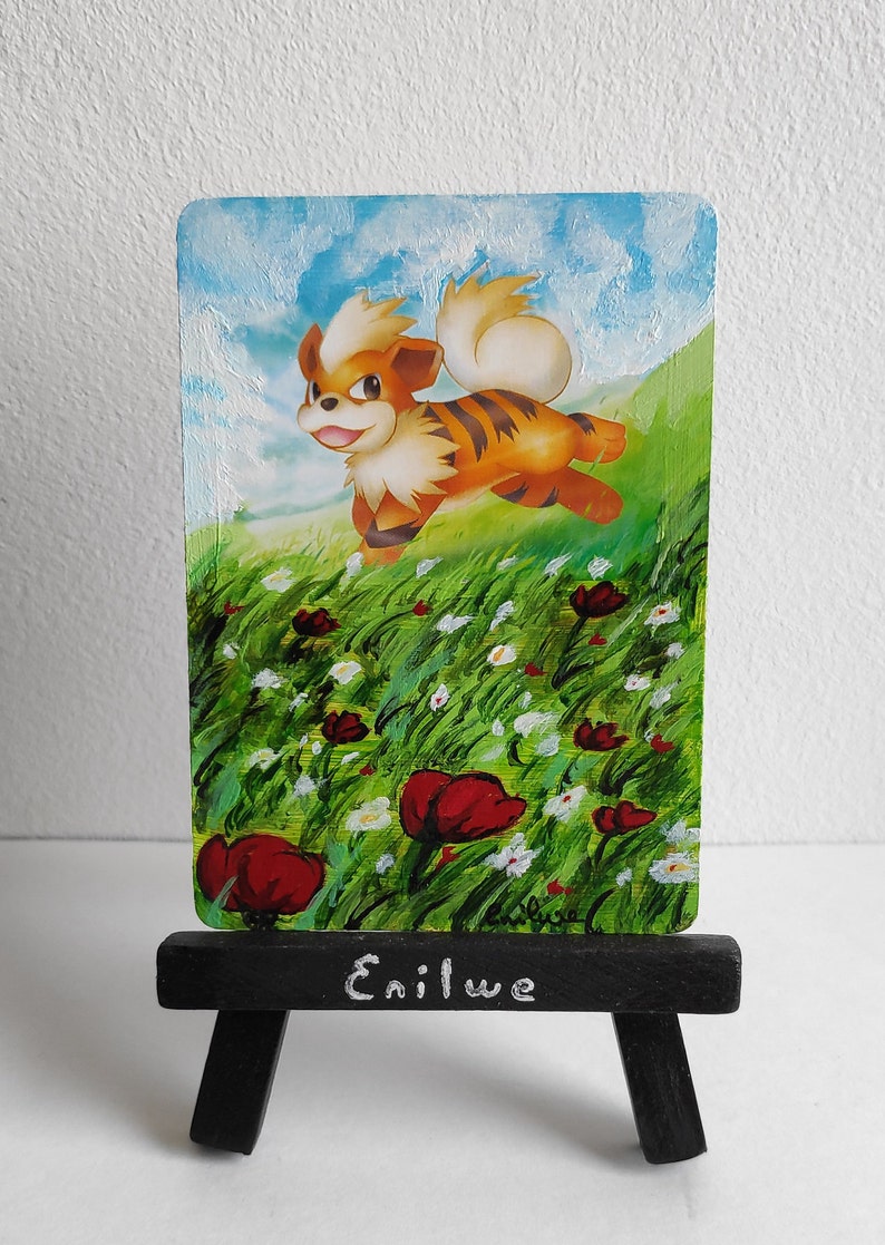 Pokemon hand painted card Caninos Growlithe