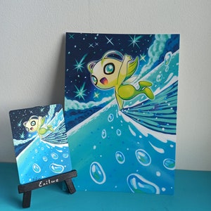 Pokemon PRINT A5 - Celebi (van handgeschilderde kaart tot print)