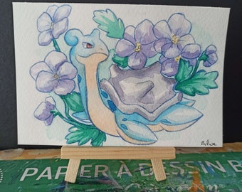 Hand painted watercolor postal card Lapras