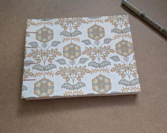 Handmade Sketchbook - Abstract Floral Print, Coptic Stitch Binding