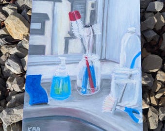 Original Oil Pastel Painting - Kitchen Still Life Framed 11x14"