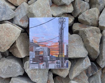 Fine Art Vinyl Sticker for Laptops, Water Bottles - Industrial Sunset Painting