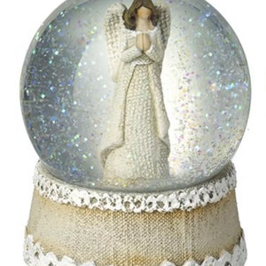 Christmas praying Angel  winter wonderland glitter Snow globe Snowglobe with lace design base