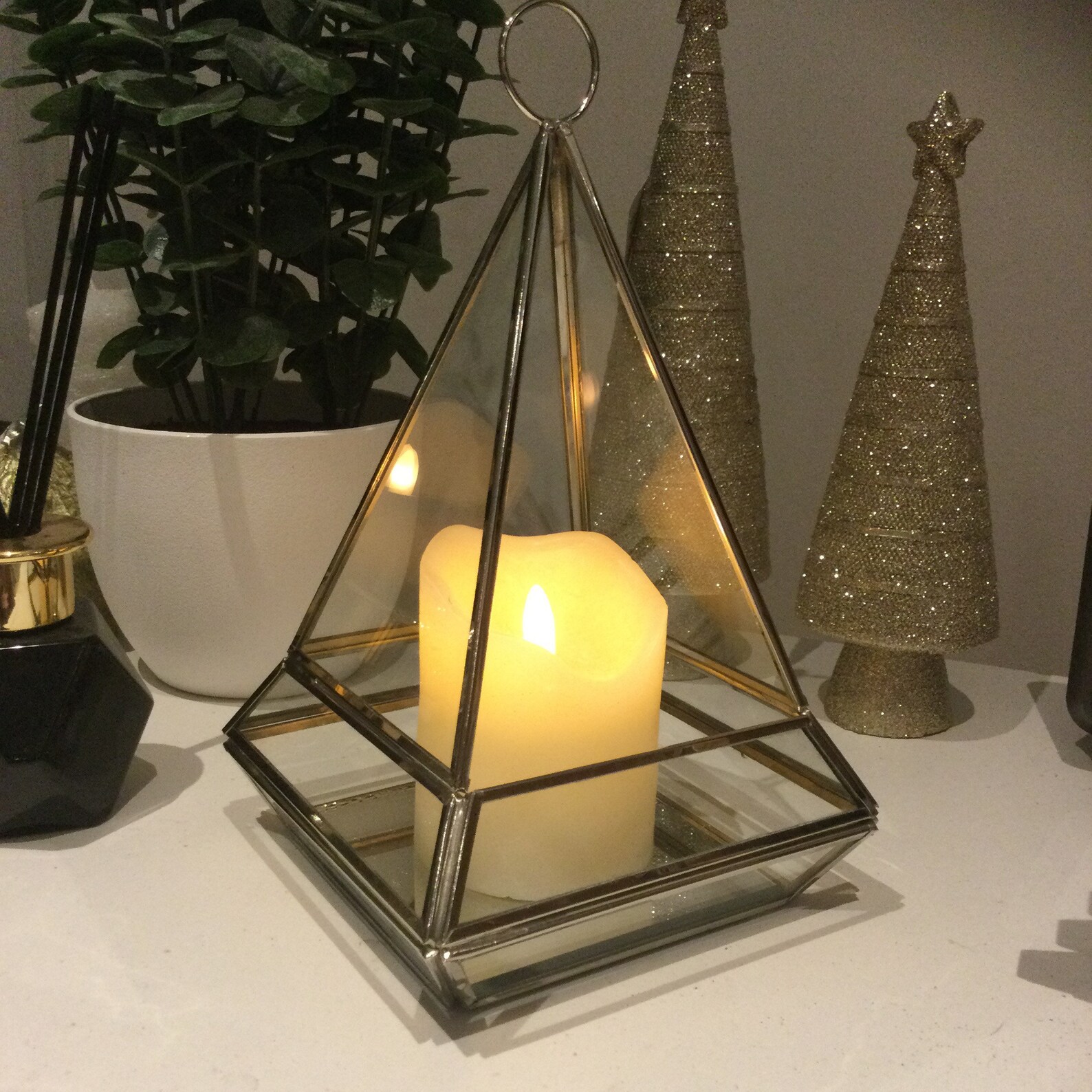 Beautiful silver & clear glass pyramid candle holder lantern Etsy