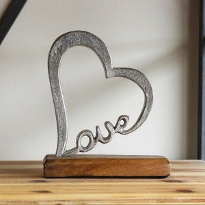 Aluminium love word sculpture wooden base gift idea couples